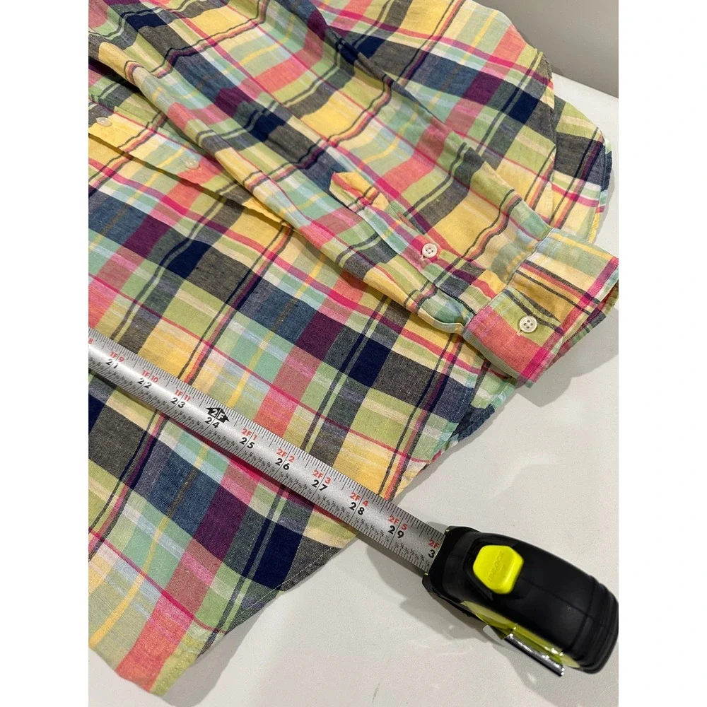 Polo Ralph Lauren Men's XL Plaid Linen Custom Fit Button Down Shirt Multicolored